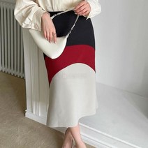 옷자락 여자 가을 머메이드 3배색 골반라인 롱 스커트 치마