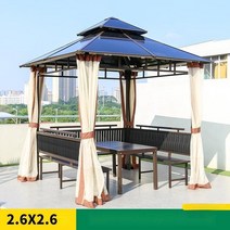 야외 바베큐장 조립식 팔각정 원두만 파라고 파고라 철제 정자 파빌리온, 2.6×2.6m3면시트+테이블+거즈커튼