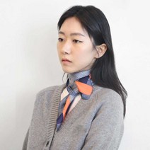 여성 쁘띠 사각 글렌 체크 스카프 오렌지 봄 코디 간절기 목 손수건
