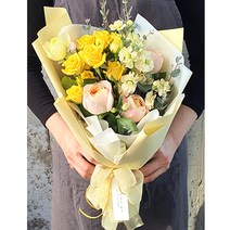 생화택배 테이블장식 꽃체험 꽃정기배송 여자친구선물 생일꽃다발 꽃시장, 꽃다발포장L옐로