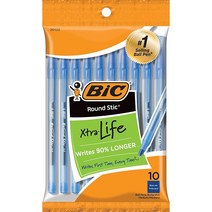 BIC 라운드 스틱 엑스트라 라이프 볼펜 블루 미디엄 포인트 1.0mm 10개입
