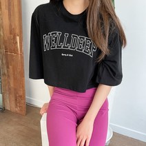 투데이앤룩 여성용 루즈핏 레터링 크롭 반팔 티셔츠