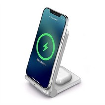 고속 무선 충전기 스탠드형 20w 빠른 qi 2 in 1 유도 for samsung s10 s20 s21, 20W 2 in 1 흰색