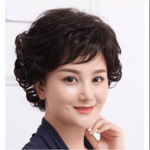 엄마 가발 중년 여성 가발 여성 가발 할머니 가발 40대 50대 60대 70대, 암갈색  보통 그물  프리 사이즈