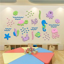 3D아크릴 벽스티커 화장실 수영장 바다 거북이 해마 L, 단품