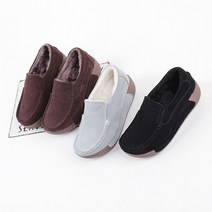 런슈즈 가죽 스웨이드 털안감 키높이 통굽 여성 겨울로퍼 털단화 털신발 5.5cm