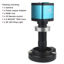 위상차현미경 MICROSCOPE 48mp 4k 1080p hdmi usb 산업용 비디오 디지털 카메라 130x 줌 c 마운트 렌즈 캔틸레버 스탠드 수리 납땜, b 렌즈가 있는 카메라
