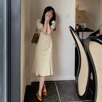 빈티지 스퀘어넥 퍼프소매 여름 미디원피스 머메이드 원피스 S237