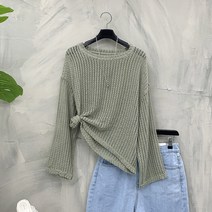 [행복여] 스카 루즈핏 펀칭 그물 커버 니트