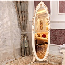 북유럽 고급 엔틱 원목 복도 현관 옷가게 아치형 빈티지 전신 거울, 상아백