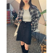 데님스커트 소 안가 키가 보이고 날씬해 보여 퍼트리밍 트임 블루 가을 클래식 심플 힙랩 2357756918