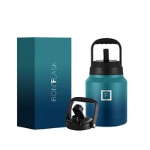 Iron Flask 스포츠 물병 - 갤런 시리즈 - 2.5L(84온스) 뚜껑 2개(빨대 및 ) 누출 방지 진공 단열 스테인리스 스틸 이중 벽 보온 머그 금속 캔틴 저그, 84 Oz, Dark Night