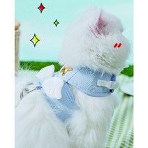 천사날개 하네스 가슴줄 강아지 고양이 산책 반려동물 애견 산책냥이 조끼 뒷태가 더이쁜, L, 블루