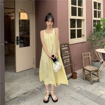 원피스 여름휴양지 롱원피스드레스 여성 민소매 여름 솔리드 미디 o-넥 Y2K 청소년 L-3XL 비치 Vestidos 휴