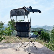 접이식 야외 낚시 캠핑 릴렉스 등받이 컵홀더 차양 어닝 체어 의자, 다크 그린