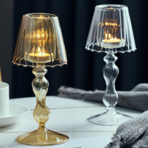 라이프스타일101 빈티지 스탠드 유리 캔들홀더 티라이트 홀더, Brown Clear(브라운 투명)