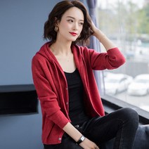 봄 가을 중년여성 후드 니트티 슬림핏 가디건