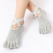 1인용발레바 1인발레바 탄츠발레바 여성용 다섯 손가락 요가 양말 미끄럼 방지 그립 스트랩 통기성 코튼 필, 04 Light Grey Full_01 EU 35-40