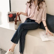 여성 고급 러블리 청바지에 잘 어울리는 촤르르 카라 블라우스
