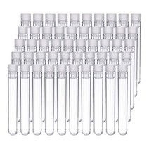 100pcs 맑은 플라스틱 테스트 튜브와 흰색 나사 캡 샘플 용기 병 푸시 캡 12x75mm, 하나, 투명한 & 화이트