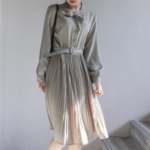 아트박스/라이니 리본 벨트 롱 플리츠 원피스 op-1152c