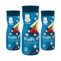 gerber 퍼프 시리얼 스낵 크로어 8+ 먼스 42g, 3개, 딸기 + 사과