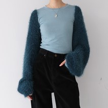 끄레앙 앙고라 부클 퍼 볼레로 숏 크롭 가디건