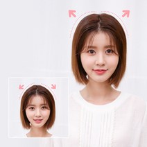 여성 볼륨 업 옆머리 볼륨 헤어뽕 부분가발 단발머리 13cm (똑딱이1개), 투톤브라운