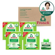 [김혜자 세제] 프로쉬 독일 식세기세제 그린레몬 30개입 4개 + 개구리수세미, 그린레몬4개+수세미