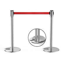 TURBRO Stanchion 접이식 장벽 2개 세트 높이 89.9cm(35.5인치) 안전 잠금 장치가 있는 2.9m(6.5피트) 나, 02 레드 벨트