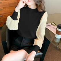 긴소매 이너 바쿠센 페플럼 목폴라 풀오버 후드 블러킹 니트 여성 겨울 가을 2713724571