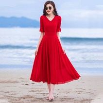 소라색스커트 레드 치마 여성 여름 목 접착식 후크 요주 면제품의 소제 온령 풀 4831666161