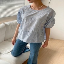 옷자락 [옷자락] 여자 펀칭 플라워 자수 면남방 셔츠