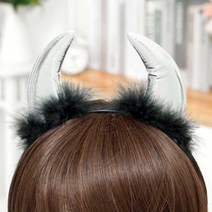 악마 뿔 깃털 머리띠 중 [실버]