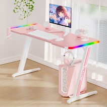 아우스 위너렉스 Z시리즈 카본 LED 게이밍책상 D시리즈 게이밍의자, RGB형(핑크) 140cm