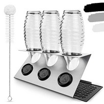 LICHTENWERK 스테인리스 스틸로 만든 SodaStream용 프리미엄 병 홀더 [STEELDRY - The Original] - Soda Stream Crystal Easy Fuse Emil 등을 위한 드립 홀더. + 물통브러쉬&배수매트 3병 -22880, 검은색