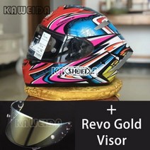 쇼에이 헬멧 풀페이스 반모 X14 X-14 2019 레드 카토 다이지로 TC-1 전체 얼굴 레이싱 오토바이 Casco 드 Motocicleta, M, Revo Gold Visor