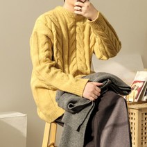 제스토 오버핏 꽈배기 울 라운드넥 헤비 롱 니트 스웨터 티셔츠 커플 데일리 가을 겨울 봄