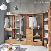 로아가구 솔라 멀바우 원목 오픈 드레스룸 시리즈, 600 수납 선반옷장