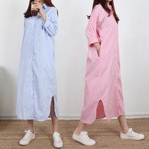 [로잘린] 삐삐 롱스트라이프 셔츠 원피스