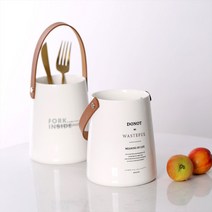 MOASO 레터링 핸들 도자기 수저통 2TYPE 가죽 손잡이, Fork Inside