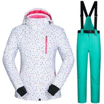 여성 스노우보드복 화이트도트 방수 스키복