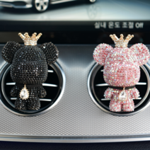 블링디어 큐빅세트(1+1) 베어브릭 고급 차량용 방향제, 큐빅세트(핑크+블랙), 레몬라벤더, 리필킷2팩(향6개)