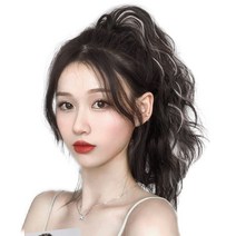 가발위드 짧은 웨이브 스타일 루시드 포니테일 35cm, 베이지포인트 네츄럴블랙