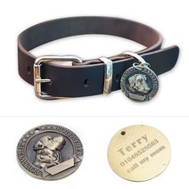 (자체제작)소가죽 커스텀 이름표 연락처 각인 소형견 중형견 대형견 목줄, 져먼 셰퍼드