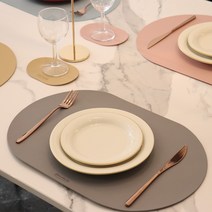 인부티크 방수 가죽 식탁 테이블 매트 컵받침 세트 12종, 다크그레이