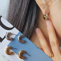 신주소재 티탄침 15K도금 킬로미터 미니멀한 도톰 링귀걸이 실버 골드 2컬러