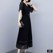 (당일발송)가바바 여성 빅사이즈 원피스 어디서나 편하게 벨트 쉬폰 롱원피스 G52408
