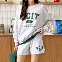 인트로 여성용 오버핏 레이어드 NC 맨투맨 반바지 세트 / / 당일배송