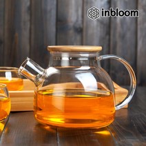 1000ml 내츄럴 우드 캡 유리 티포트 주전자 유자차 홍차 찻주전자 세트 끓는 물 커피